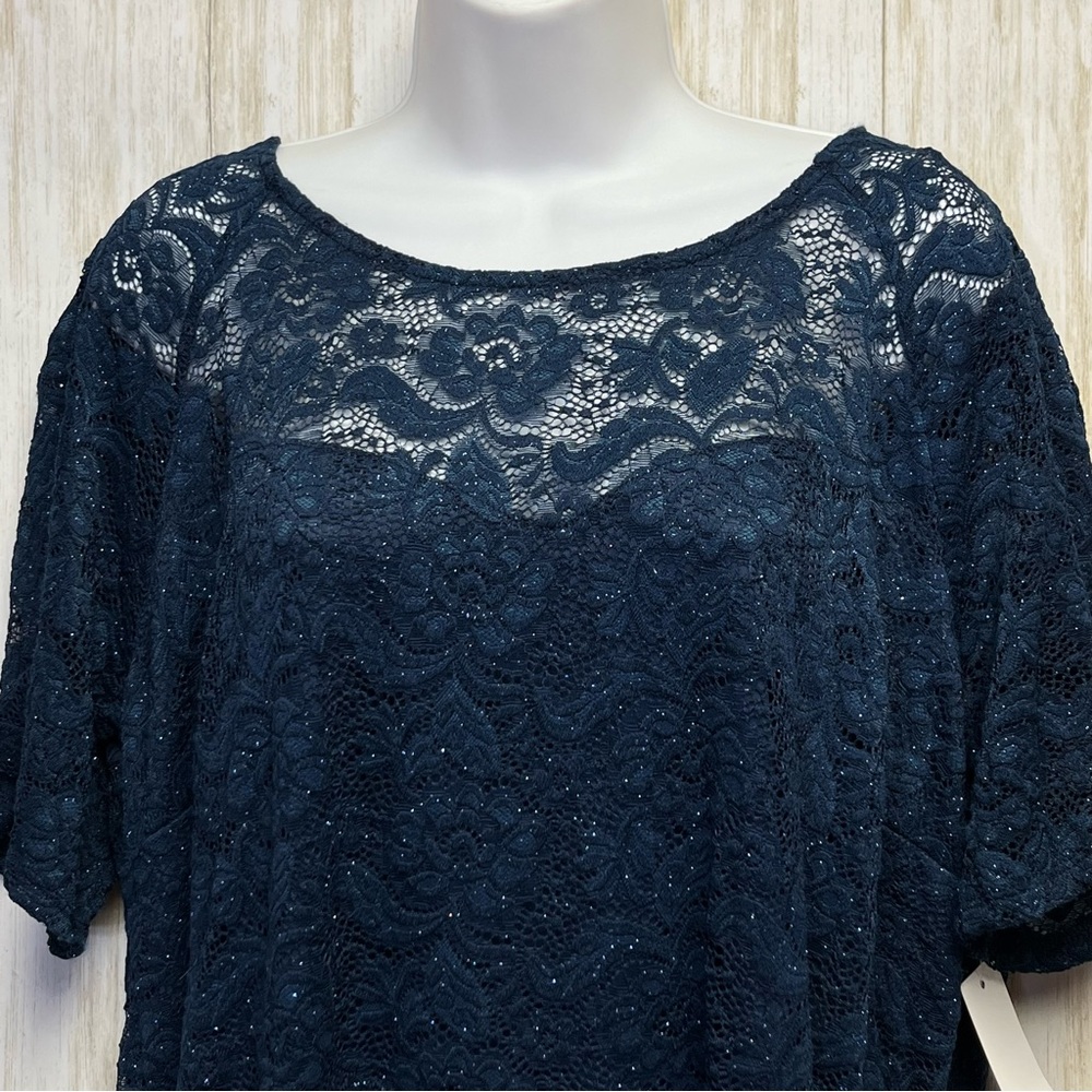 Candalite Women’s Navy Blue Shimmer Stretch Lace Dress Size 2X - Picture 9 of 12